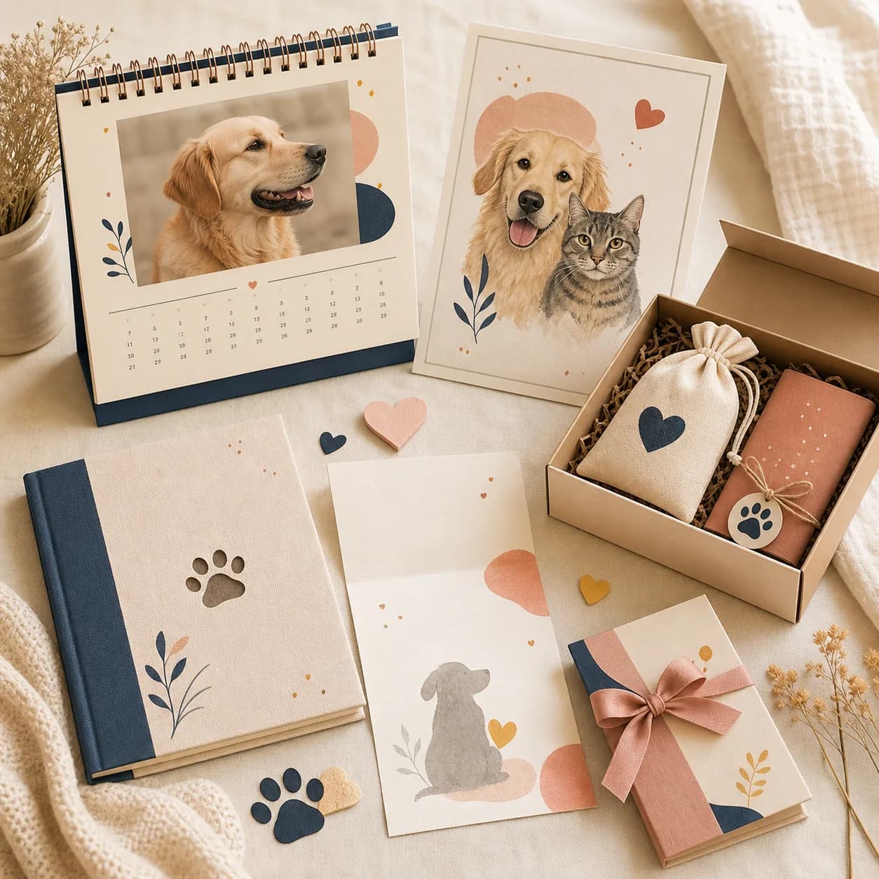 Calendario, retrato, álbum y kit de recuerdos para mascotas